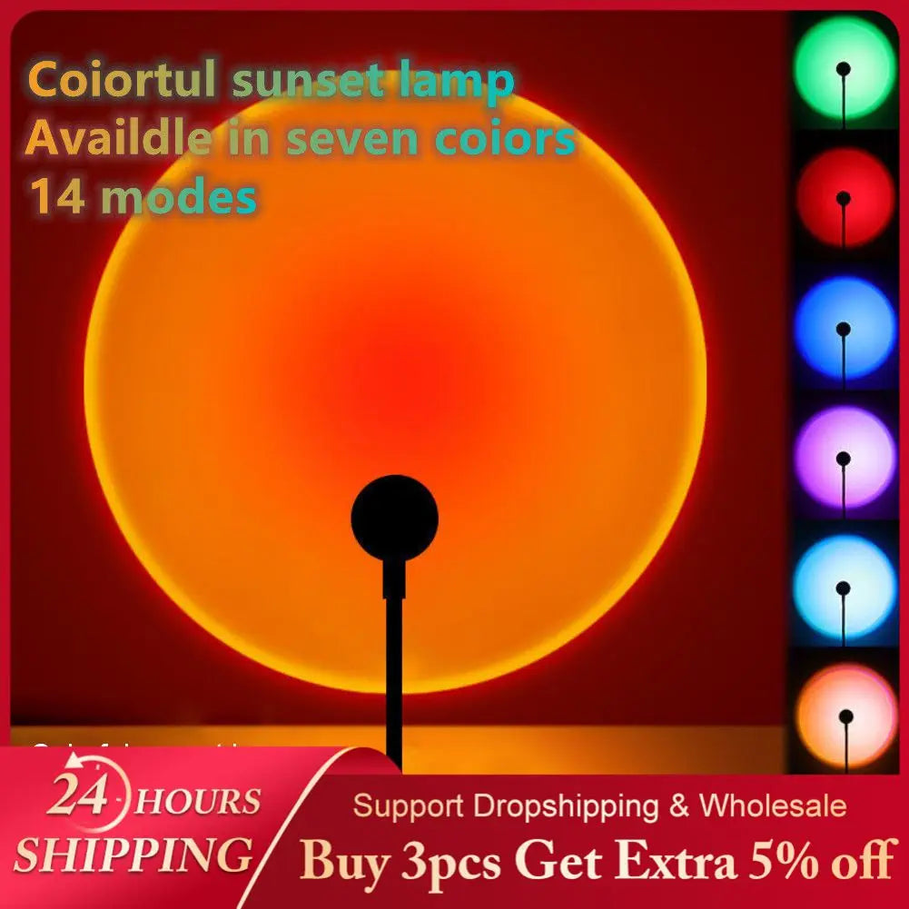 Sunset Lamp LED USB Rainbow Neon Night Light Projector Photography Wall Atmosphere Lighting for Bedroom Home Room Decor Gift